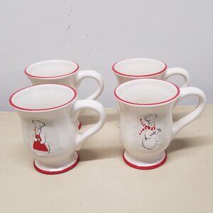Williams-Sonoma Snowman Chef Set of Four Footed Mugs New in Box